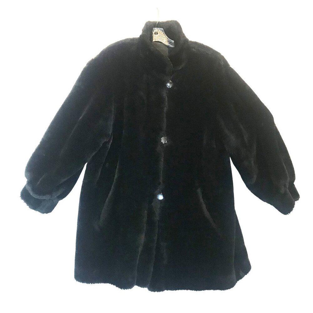 Marvin Richards Womens M Black Teddy Bear Reversible Coat Y2K